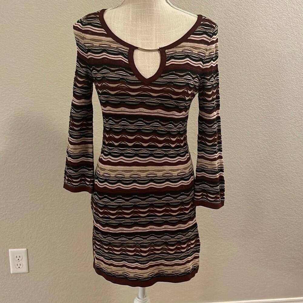 White House Black Market Women's Brown Neutral Striped Tunic Sweater Dress XS